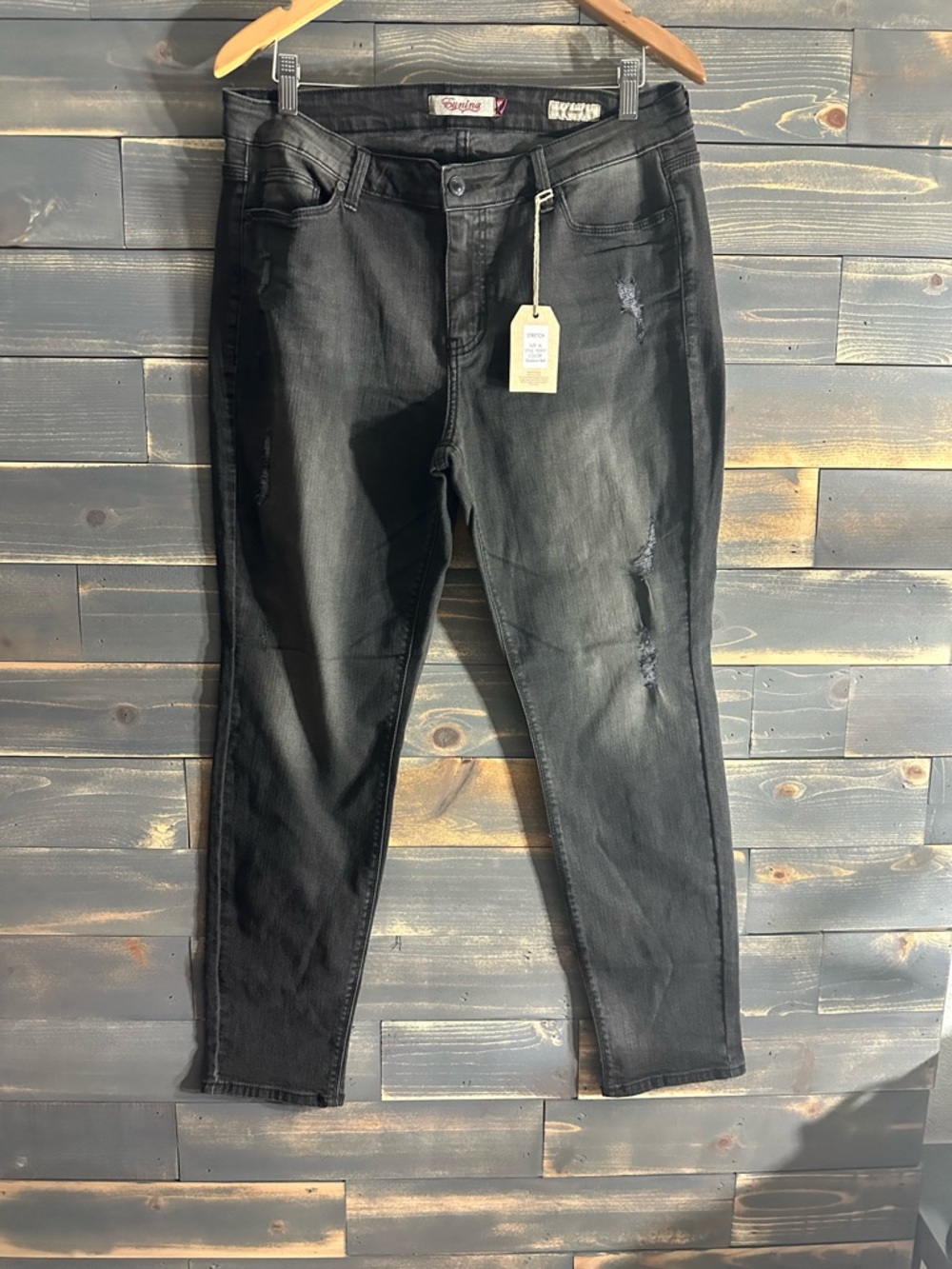 eunina Black Denim Jeans with Pink Logo Detail